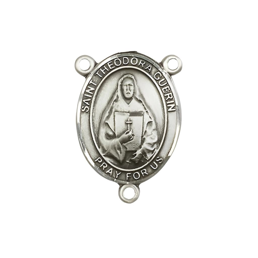 Bliss St. Theodora Guerin Engravable Sterling Silver Rosary Centerpiece, Measures 3/4-inch tall by 1/2-inch wide