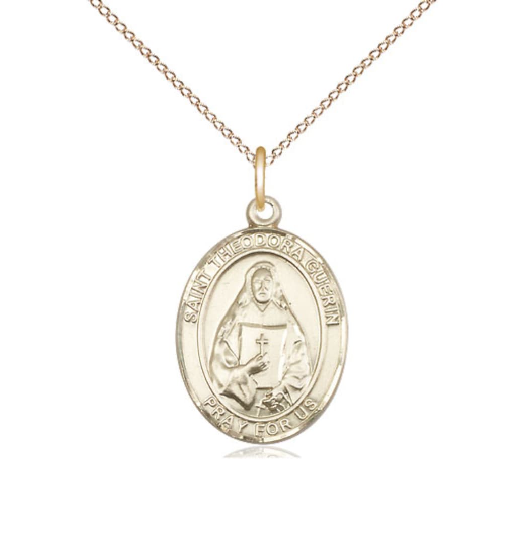 Medium Bliss 14kt Gold Filled St Theodora Pendant on a 18 inch Gold Filled Light Curb Chain,