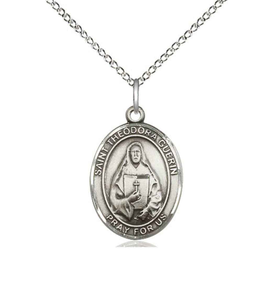 Bliss Medium Sterling Silver St Theodora Pendant on a 18 inch Sterling Silver Light Curb Chain,