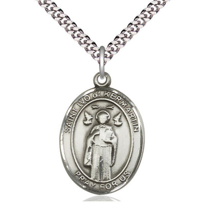 Medium Pewter St Ivo of Kelmartin Catholic Saint Medal with Chain, Bliss Manufacturing