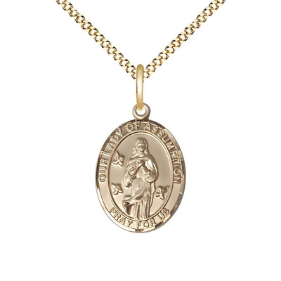 Our Lady of Assumption Gold-filled Medium Oval Engravable Medal Necklace with Plated Chain, Bliss Manufacturing
