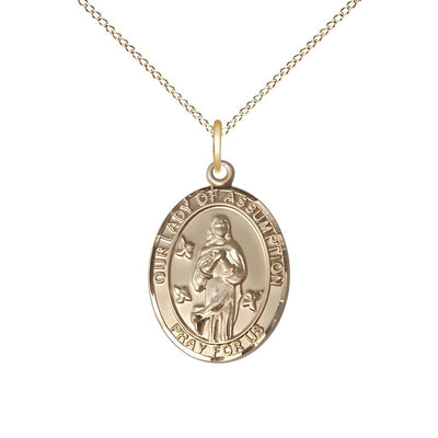 Our Lady of Assumption Gold-filled Medium Oval Engravable Medal Necklace with Gold-filled Chain, Bliss Manufacturing