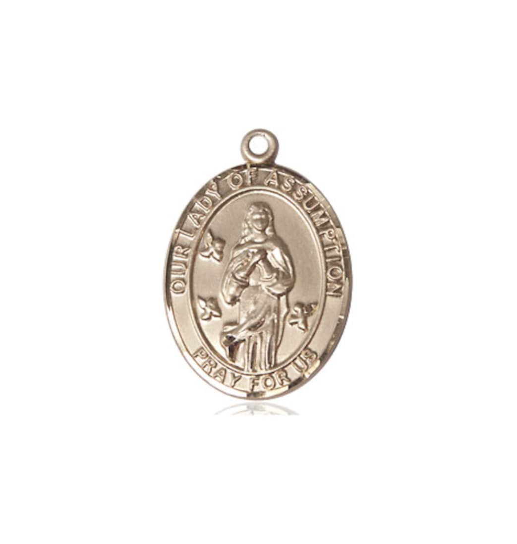 Bliss Our Lady of Assumption 14kt Gold Engravable Medium Oval Medal Only,