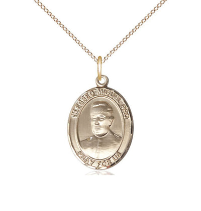 Medium 14kt Gold Filled Blessed Miguel Pro Pendant on a 18 inch Gold Filled Light Curb Chain, Bliss Manufacturing