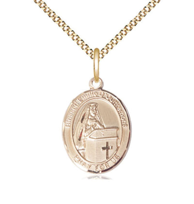Medium 14kt Gold Filled Blessed Emilee Doultremont Pendant on a 18 inch Gold Plate Light Curb Chain, Bliss Manufacturing