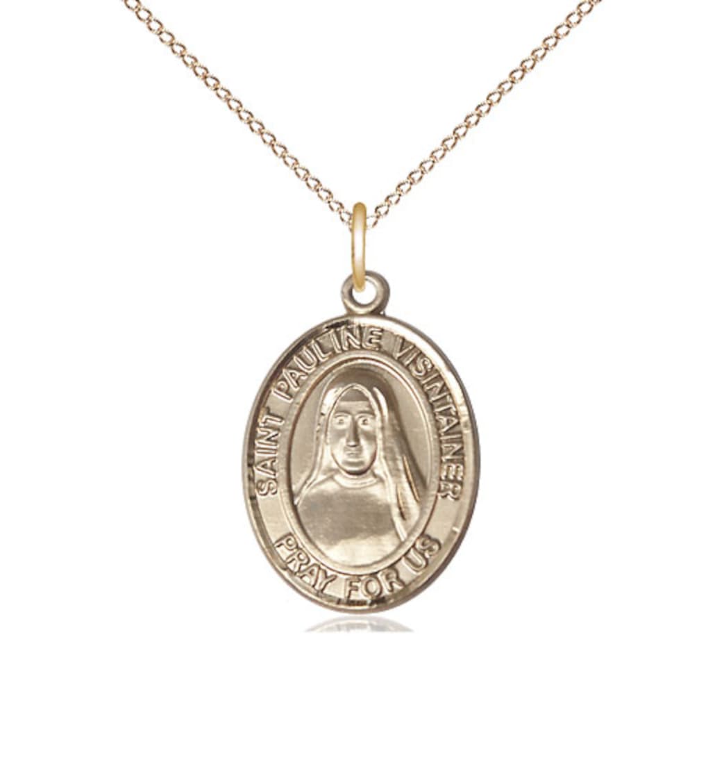 Bliss 14kt Gold Filled St Pauline Visintainer Pendant on a 18 inch Gold Filled Light Curb Chain,