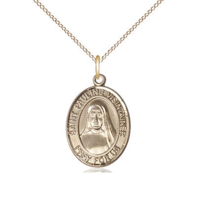 14kt Gold Filled St Pauline Visintainer Pendant on a 18 inch Gold Filled Light Curb Chain, Bliss Manufacturing