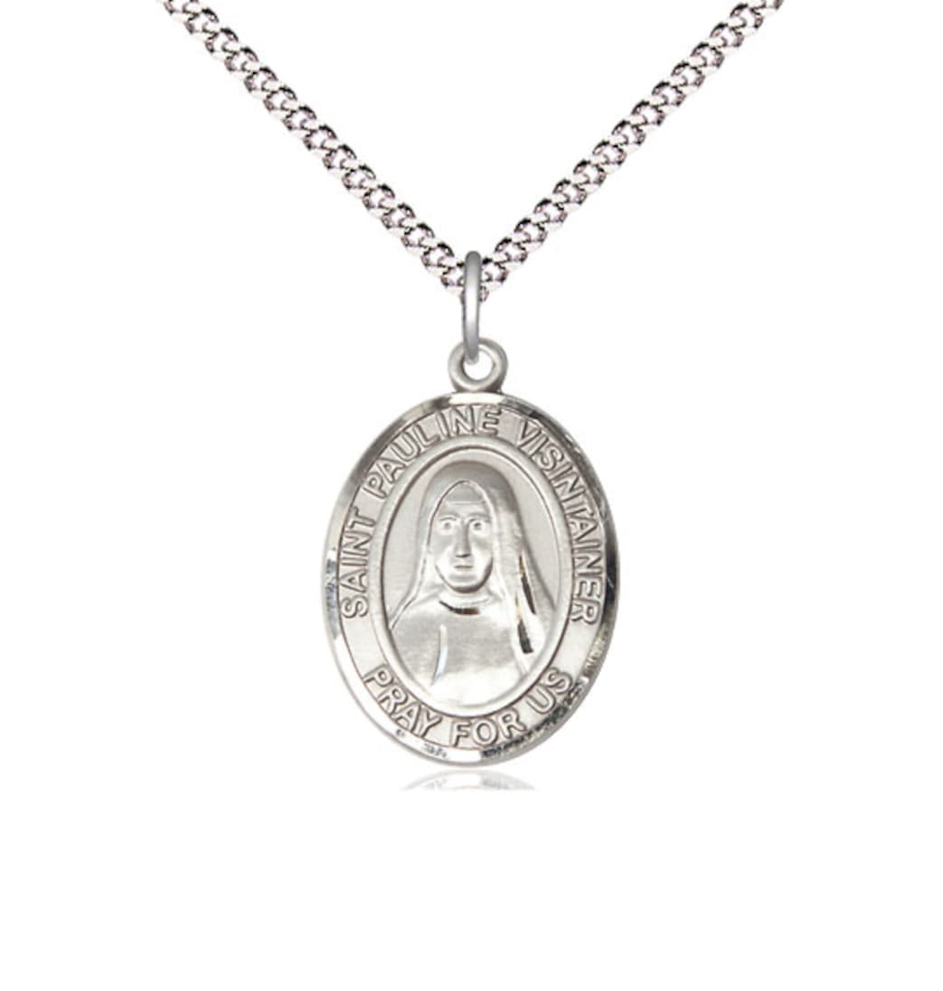 Bliss St Pauline Visintainer Pewter Oval Engravable Medium Medal Necklace,