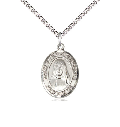 St Pauline Visintainer Pewter Oval Engravable Medium Medal Necklace, Bliss Manufacturing