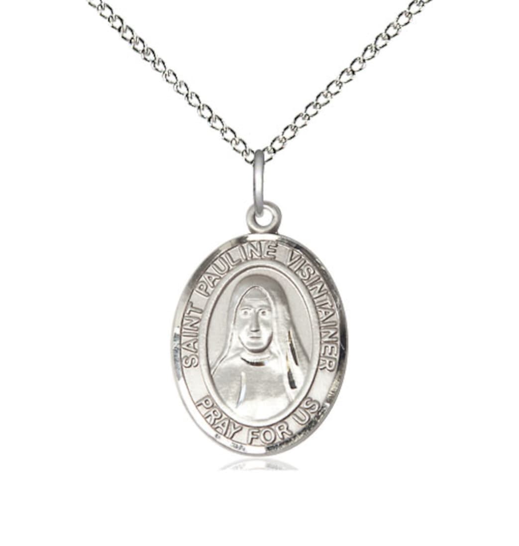 Bliss St Pauline Visintainer Sterling Silver Oval Medium Medal Necklace w/Sterling Silver Chain,