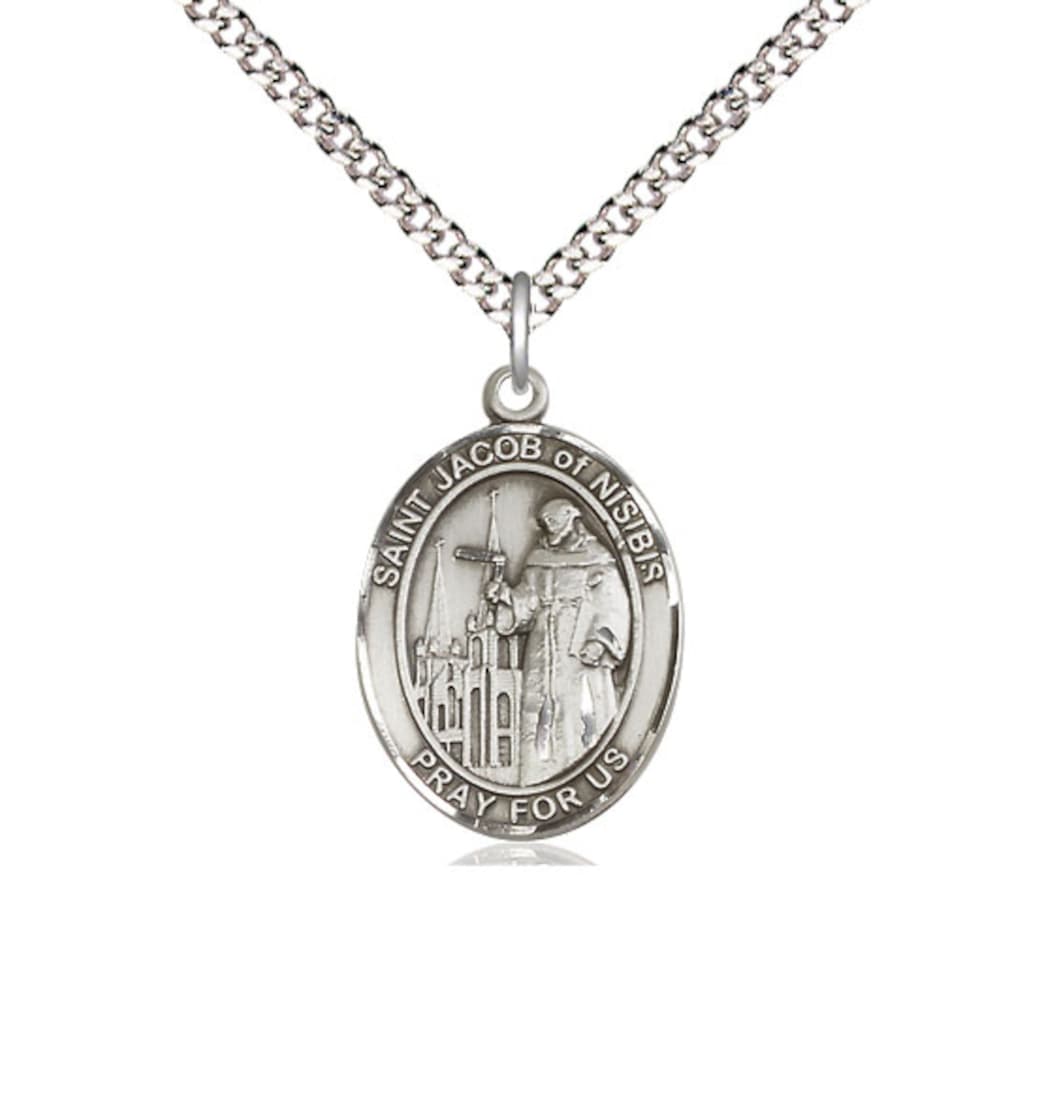 Bliss Pewter St Jacob of Nisibis Pendant on a 18 inch Plated Light Curb Chain,