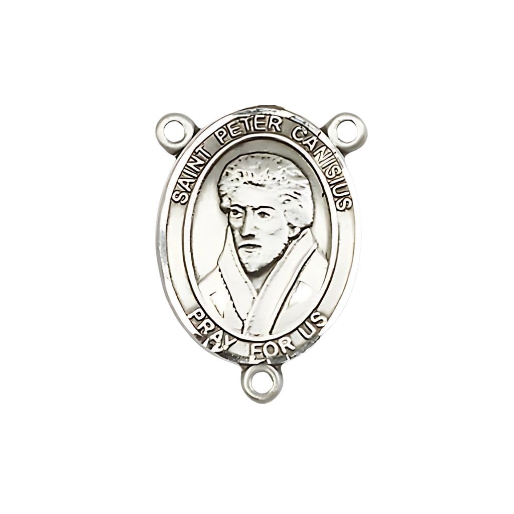 Bliss St. Peter Canisius Engravable Silver Rosary Centerpiece, Measures 3/4-inch tall by 1/2-inch wide