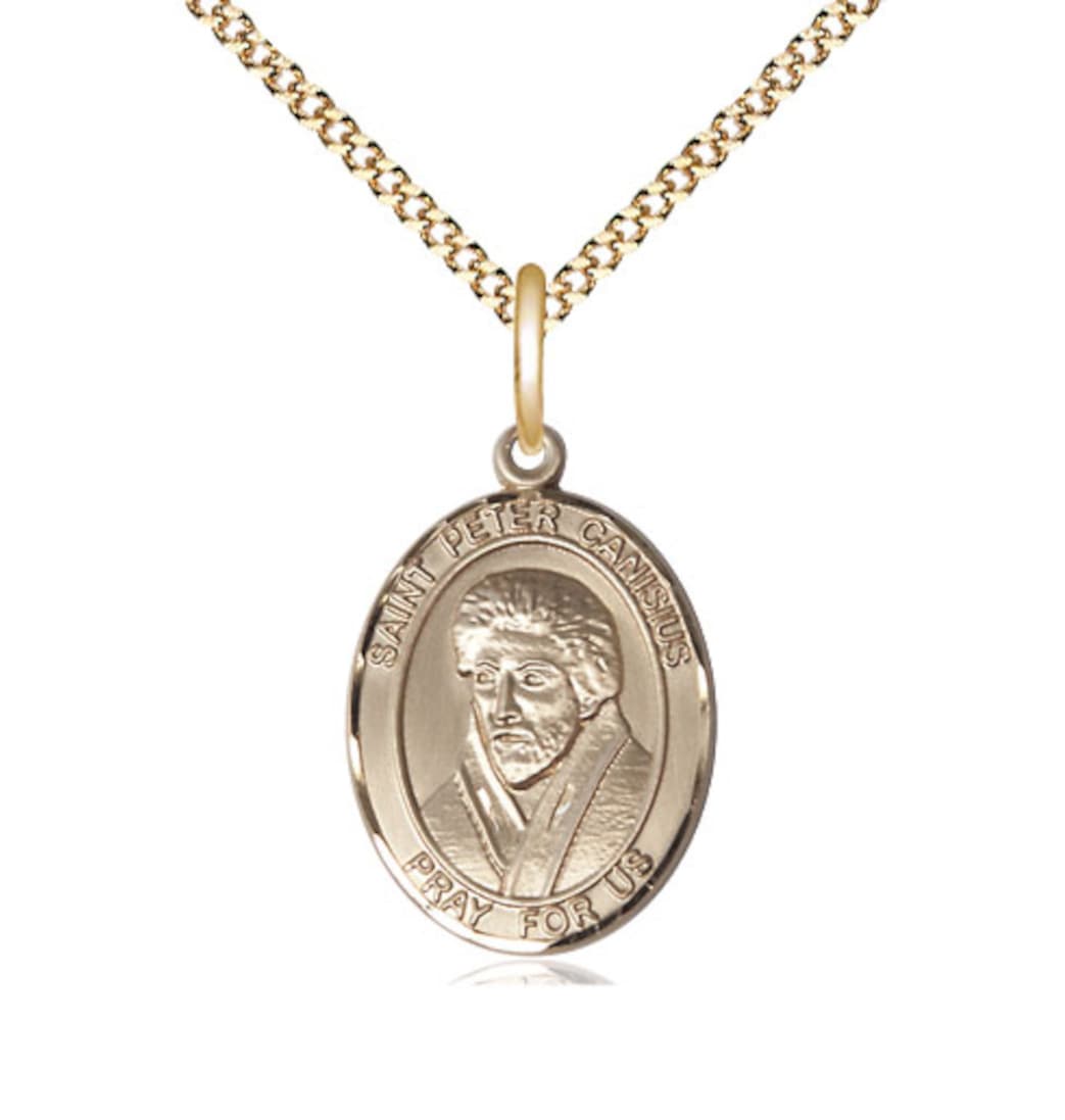 Bliss St Peter Canisius Gold-filled Oval Engravable Medium Medal Necklace with Plated Chain,