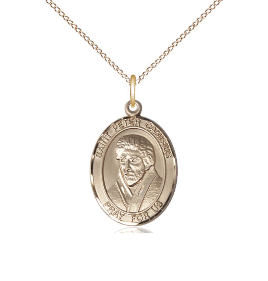 Bliss St Peter Canisius Gold-filled Oval Engravable Medium Medal Necklace with Gold-filled Chain,