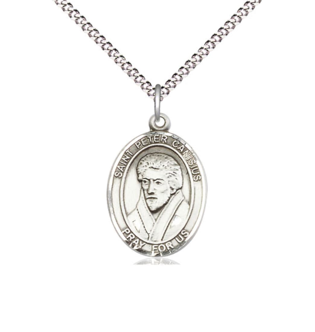 Bliss St Peter Canisius Pewter Oval Engravable Medium Medal Necklace,