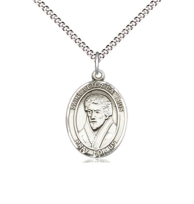 St Peter Canisius Sterling Silver Oval Medium Medal Necklace with Plated Chain, Bliss Manufacturing
