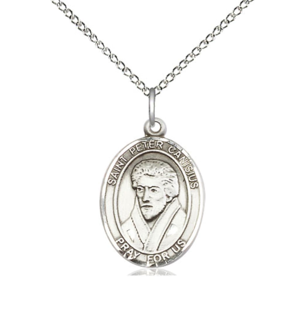 Bliss St Peter Canisius Sterling Silver Oval Medium Medal Necklace with Sterling Chain,