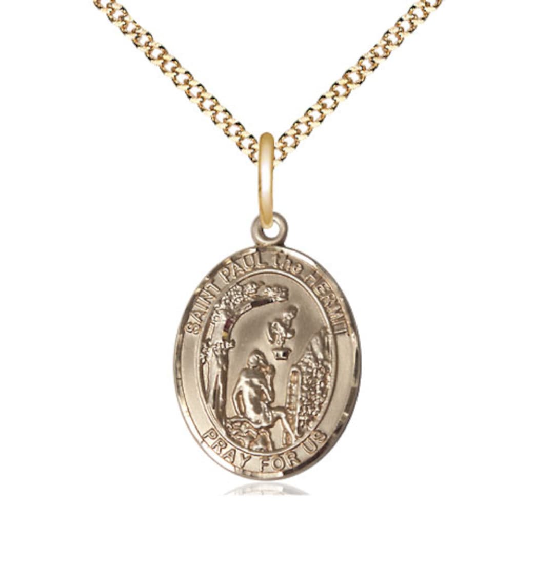 Bliss Medium St Paul the Hermit Gold-filled Oval Engravable Medal Necklace w/Plated Chain,