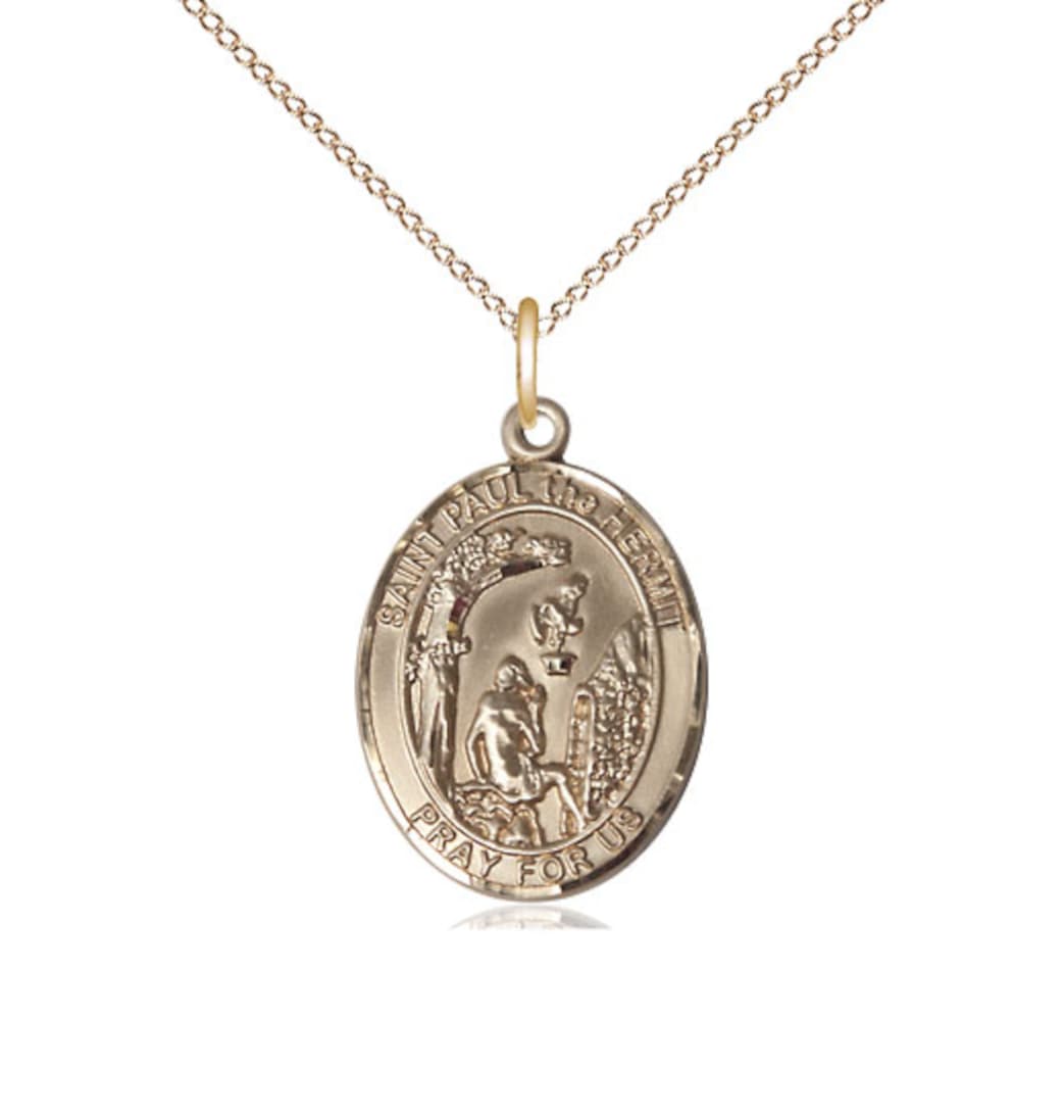 Bliss Medium St Paul the Hermit Gold-filled Oval Engravable Medal Necklace w/Gold-filled  Chain,