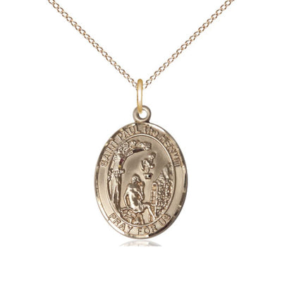 Medium St Paul the Hermit Gold-filled Oval Engravable Medal Necklace w/Gold-filled Chain, Bliss Manufacturing