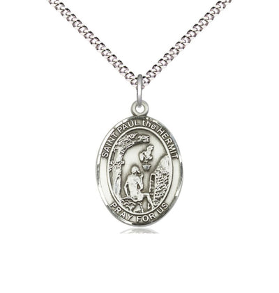St Paul the Hermit Sterling Silver Oval Medium Medal Necklace w/Plated Chain, Bliss Manufacturing