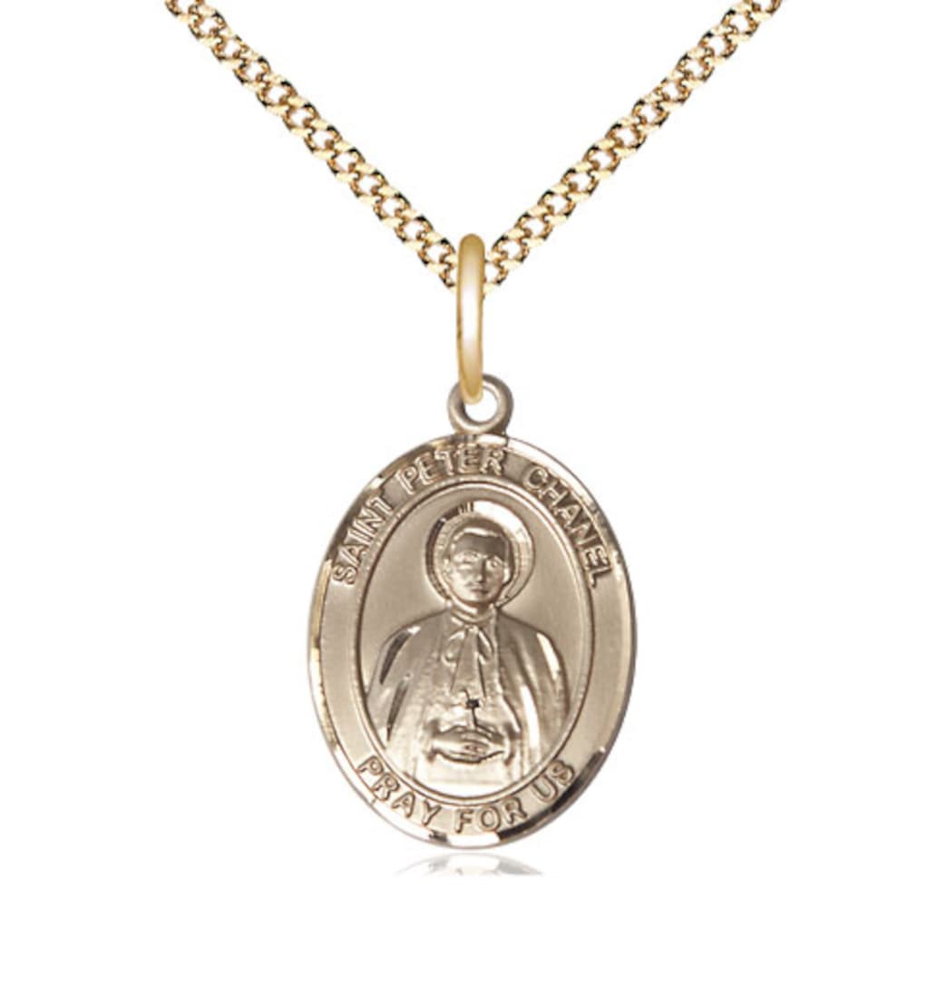 Bliss Medium 14kt Gold Filled St Peter Chanel Pendant on a 18 inch Gold Plate Light Curb Chain,