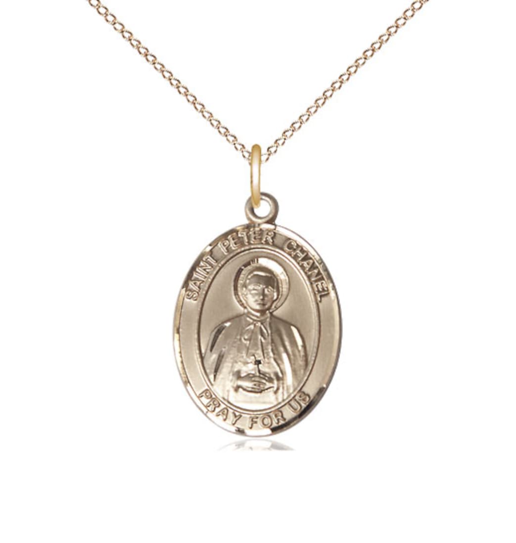 Bliss Manufacturing St Peter Chanel 14kt Gold Oval Medium Medal with 14kt Chain,