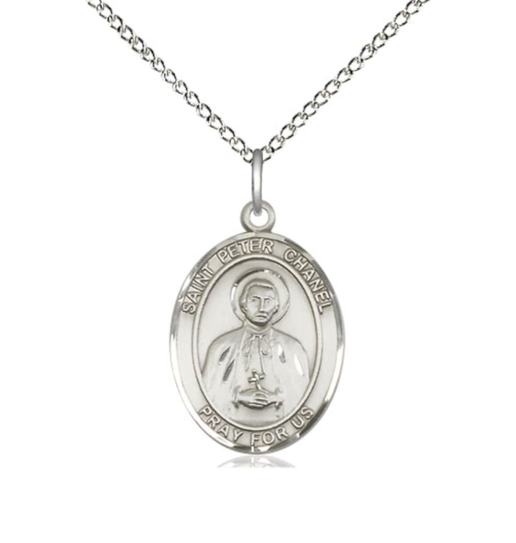 Bliss Medium Sterling Silver St Peter Chanel Pendant on a 18 inch Sterling Silver Light Curb Chain,