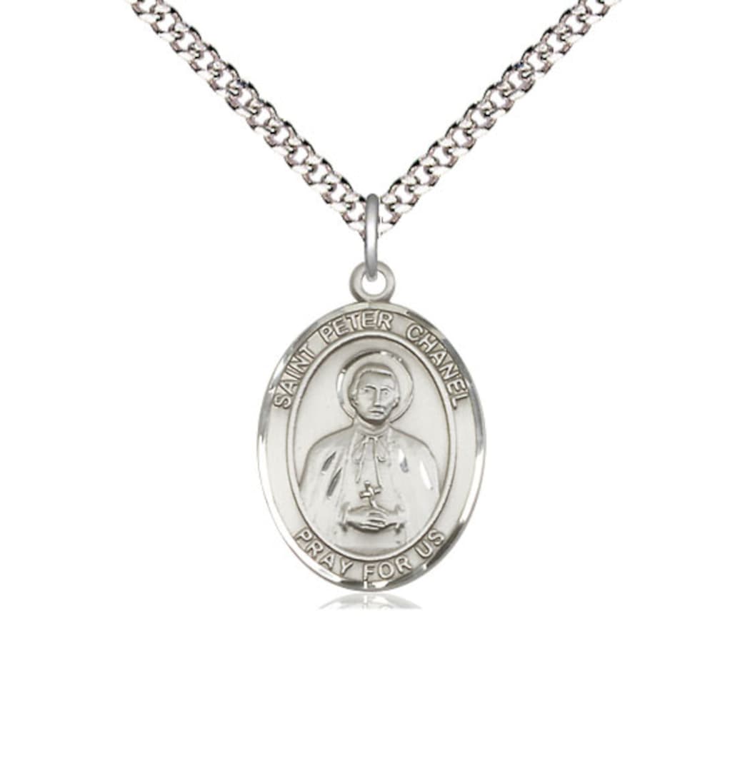 Bliss Medium Sterling Silver St Peter Chanel Pendant on a 18 inch Light Rhodium Light Curb Chain,