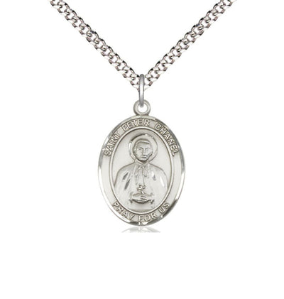 Medium Sterling Silver St Peter Chanel Pendant on a 18 inch Light Rhodium Light Curb Chain, Bliss Manufacturing