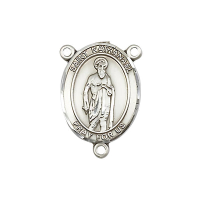 St. Nathanael Engravable Rosary Centerpiece, Measures 1-inch tall by 3/4-inch wide, pewter / sterling silver / gold-filled, Bliss Manufacturing