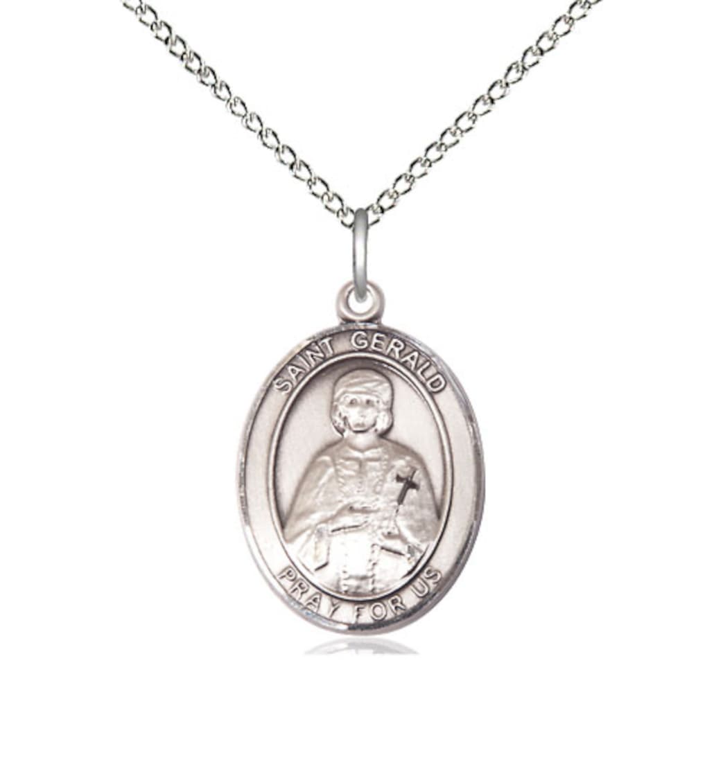 Bliss St Gerald Sterling Silver Oval Large Medal Necklace with Sterling Silver Chain,