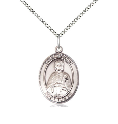 St Gerald Sterling Silver Oval Large Medal Necklace with Sterling Silver Chain (view 4), Bliss Manufacturing