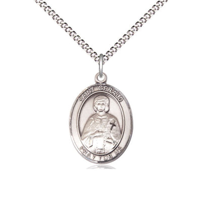 St Gerald Sterling Silver Oval Medium Medal Necklace with Plated Chain, Bliss Manufacturing