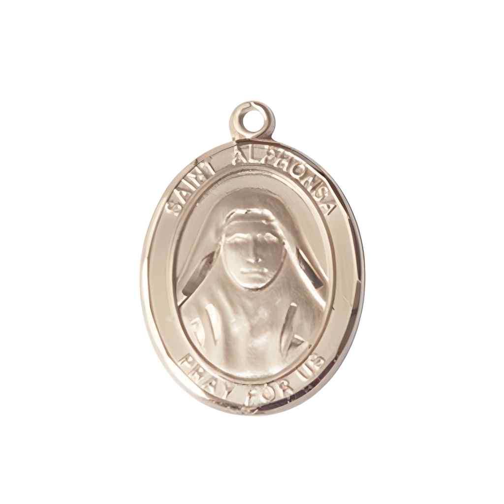 Medium Saint Alphonsa of India 14kt Gold Oval Medal Pendant comes with Deluxe Gift Box | Bliss Manufacturing