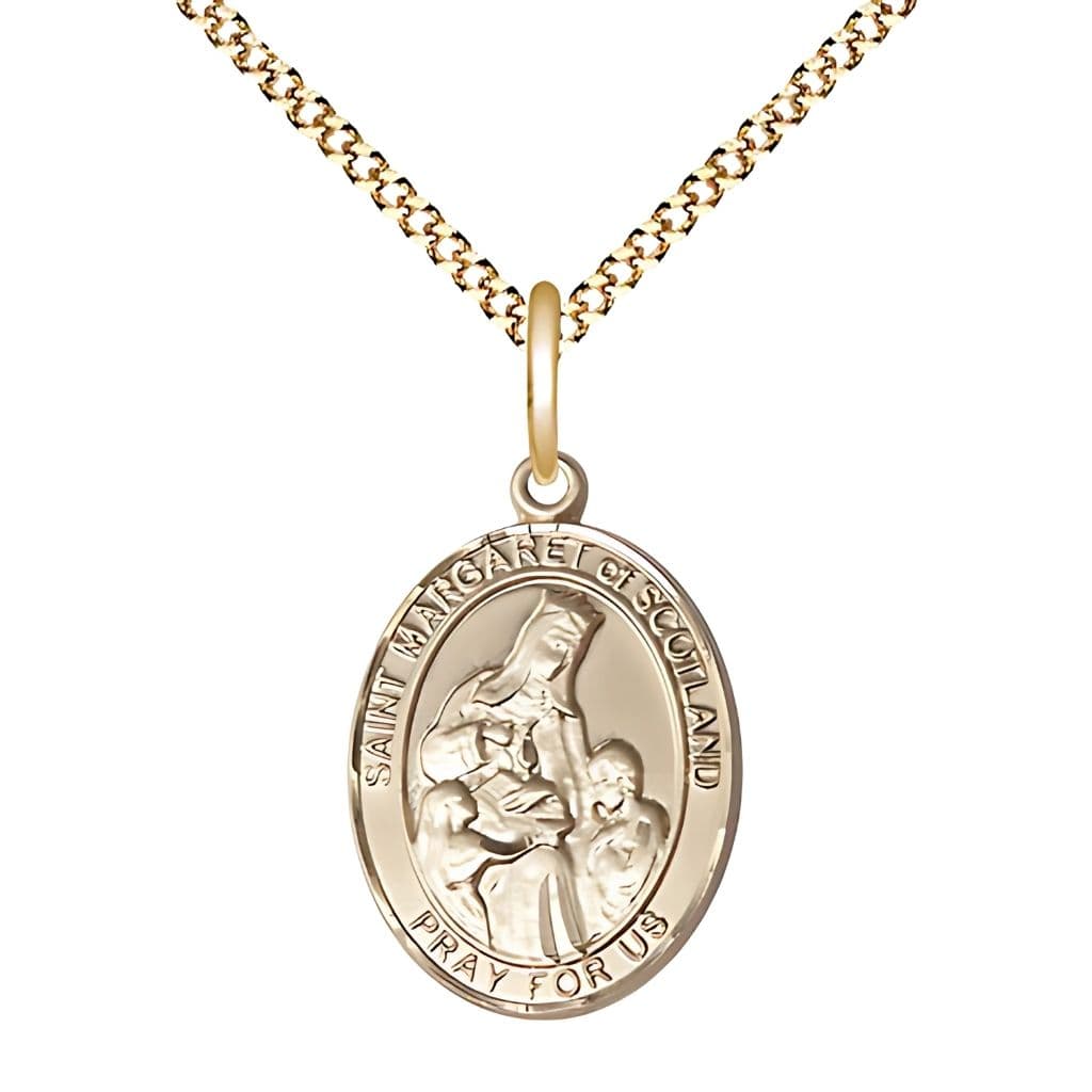 Bliss St. Margaret of Scotland Gold-filled Engravable Medal with Gold-plated Chain, 3/4-inch,