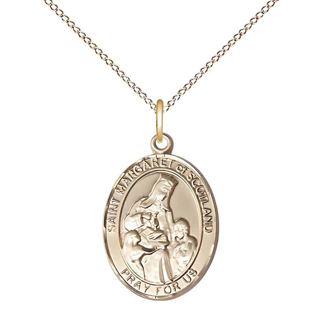 Bliss St. Margaret of Scotland Gold-filled Engravable Medal with Gold-filled Chain, 3/4-inch,