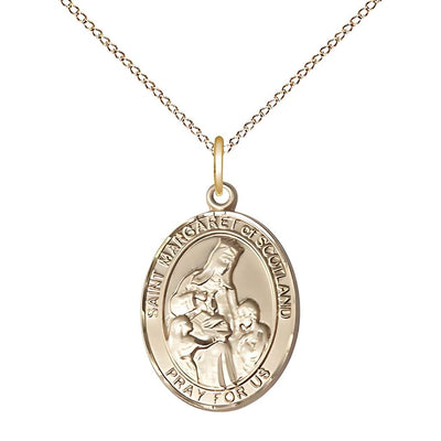 St. Margaret of Scotland Gold-filled Engravable Medal with Gold-filled Chain, 3/4-inch, Bliss Manufacturing