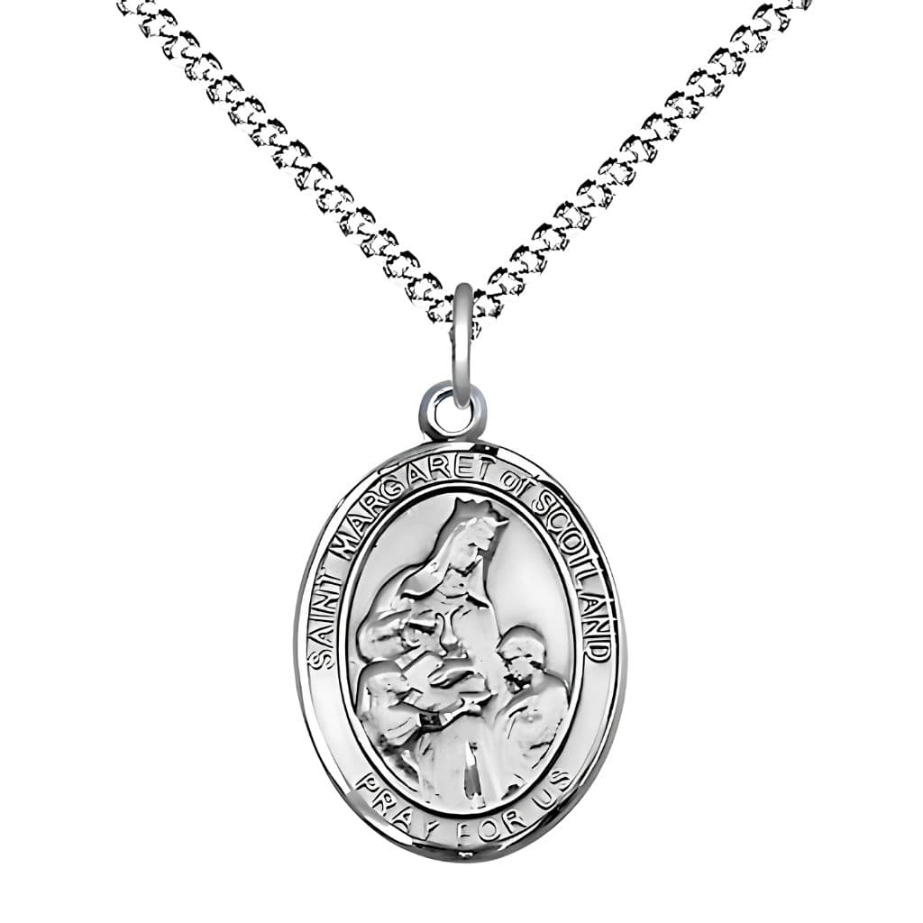 Bliss St. Margaret of Scotland Pewter Engravable Medal with Chain, 3/4-inch,