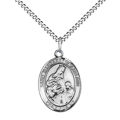 St. Margaret of Scotland Pewter Engravable Medal with Chain, 3/4-inch, Bliss Manufacturing