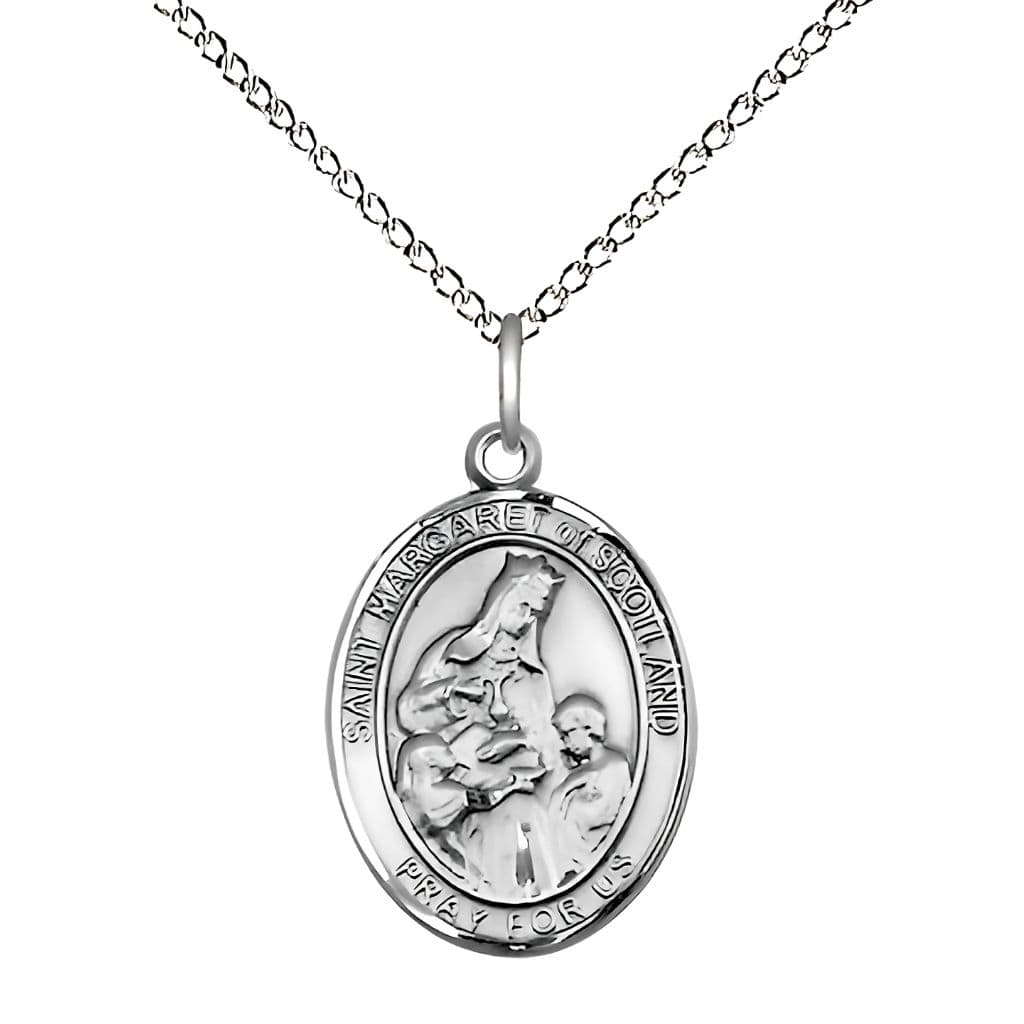 Bliss St. Margaret of Scotland Sterling Silver Engravable Medal Necklace with Sterling Silver Chain, 3/4-inch,