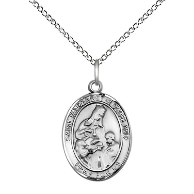 St. Margaret of Scotland Sterling Silver Engravable Medal Necklace with Sterling Silver Chain, 3/4-inch, Bliss Manufacturing