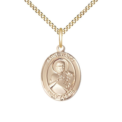 St. Viator of Bergamo 14kt Gold-filled Oval Medal Pendant with Gold-plated Chain, Measures 3/4-inch tall by 1/2-inch wide, Bliss Manufacturing