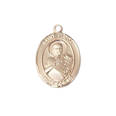 St. Viator of Bergamo 14kt Gold Oval Medal Pendant, Measures 3/4-inch tall by 1/2-inch wide, Bliss Manufacturing