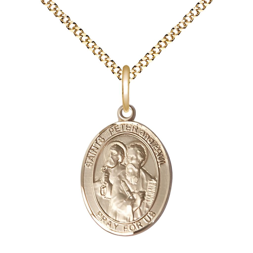 St. Peter & St. Paul 14kt Gold-filled Oval Engravable Medal Necklace, 3/4-inch with Plated Chain,