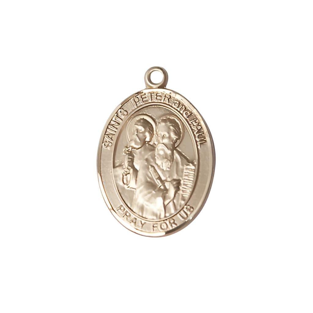 Bliss St. Peter & St. Paul 14kt Gold Oval Medal, 3/4-inch,