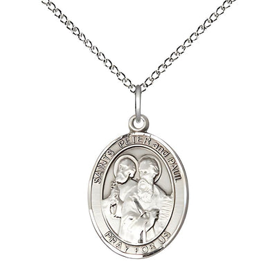 St. Peter & St. Paul Sterling Silver Oval Engravable 3/4-inch with Sterling Chain, Bliss Manufacturing