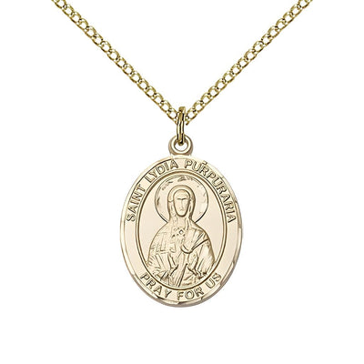 Lydia Purpuraria 14kt Gold Oval Medal Pendant with 14kt Gold Chain, Measures 3/4-inch tall by 1/2-inch wide, Bliss Manufacturing