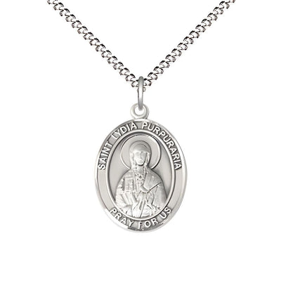 Lydia Purpuraria Pewter Oval Medal Pendant with Rhodium-plated Chain, Measures 3/4-inch tall by 1/2-inch wide, Bliss Manufacturing