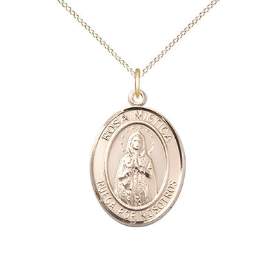Medium Spanish Rosa Mystica 14kt Gold-filled Oval Medal Pendant with Gold-filled Chain, Deluxe Gift Box.